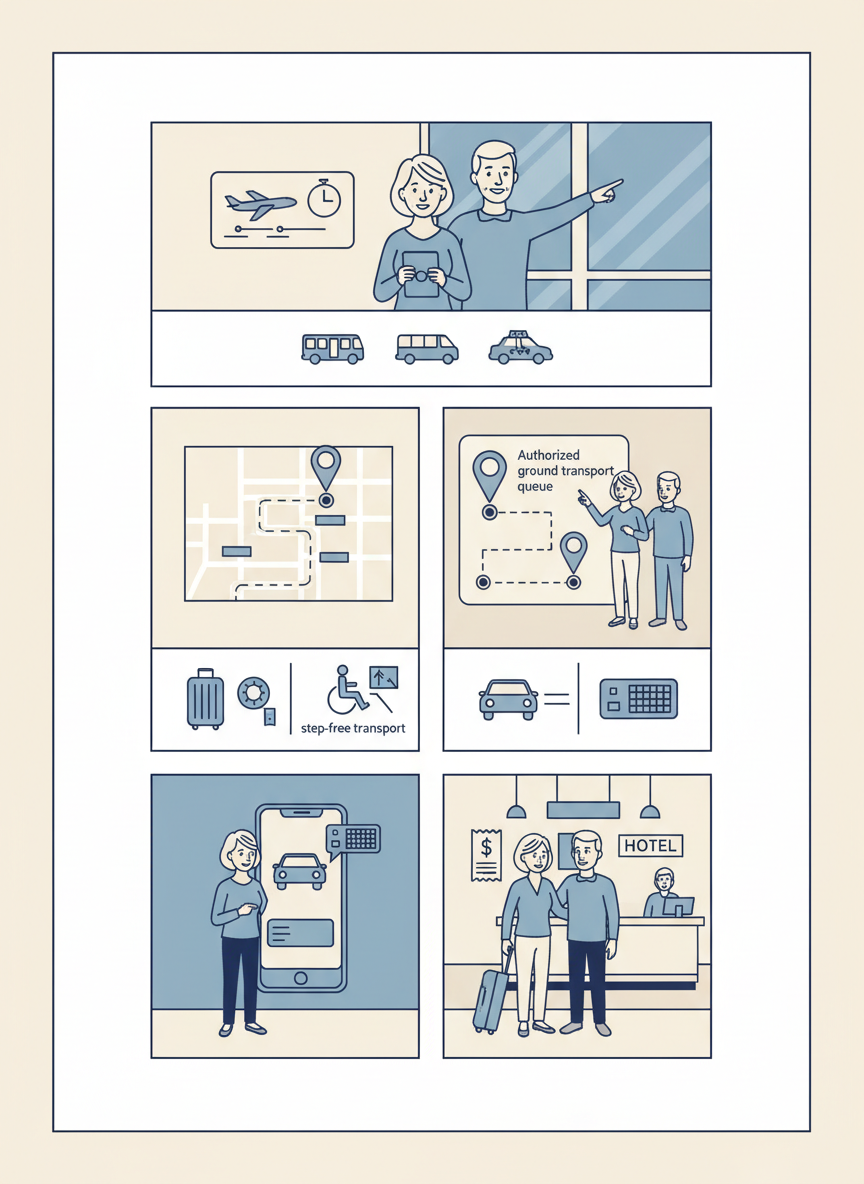 SIX AIRPORT TRANSFER CHECKS. ADDRESS · OPTIONS · PICKUP · LUGGAGE · DRIVER · RECEIPT.