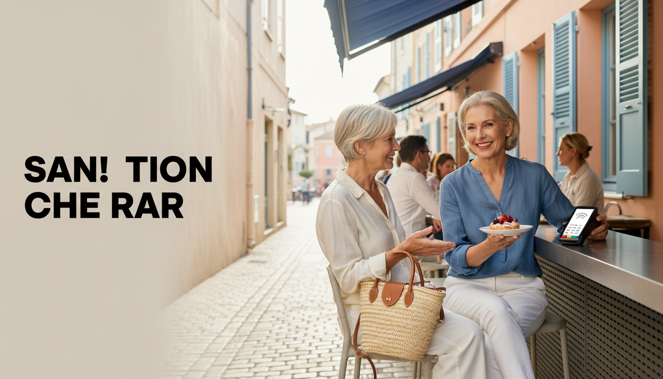 Confident mature traveler checking a payment terminal while abroad