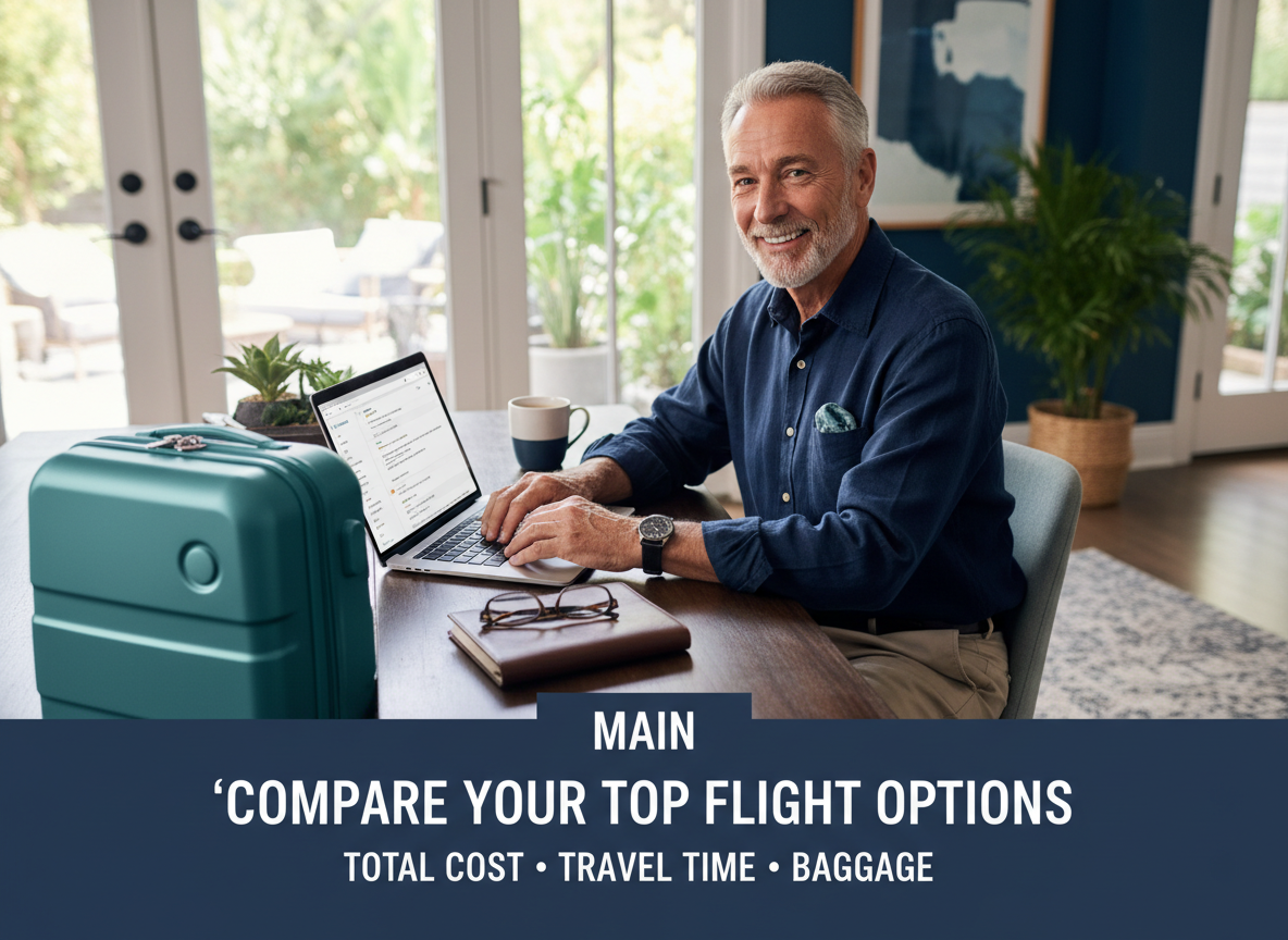 Flight comparison picture: compare the top flight options by cost, travel time and baggage.