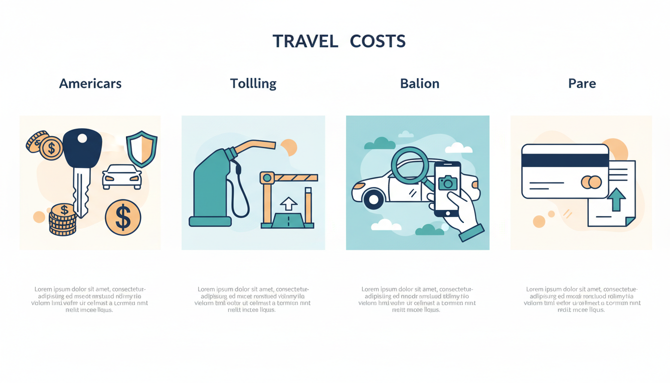 Four illustrations for rental price, protection, tolls and return checks.