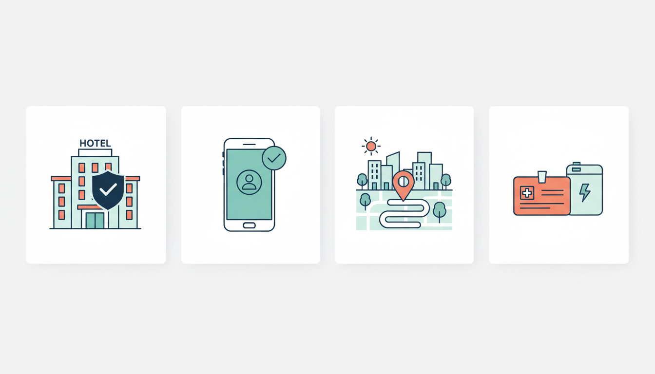 Four illustrated safeguards for solo travel.